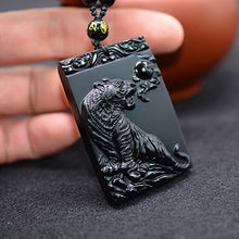 Load image into Gallery viewer, Handcrafted Natural Black Obsidian Tiger Pendant with Beaded Necklace
