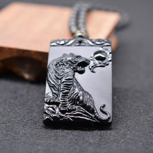 Load image into Gallery viewer, Handcrafted Natural Black Obsidian Tiger Pendant with Beaded Necklace
