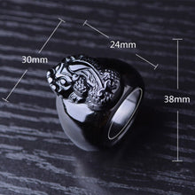 Load image into Gallery viewer, Natural Black Obsidian Fortune Piyao Engraving Protection Ring
