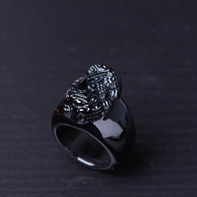 Load image into Gallery viewer, Natural Black Obsidian Fortune Piyao Engraving Protection Ring
