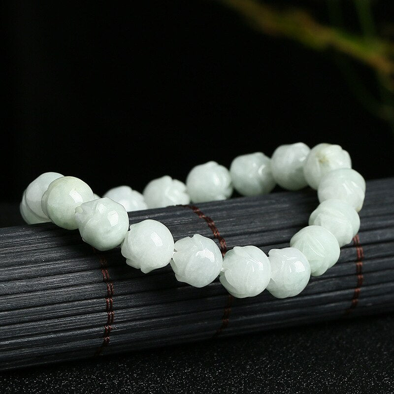 Lokaloca Handcrafted Natural Jade Orchid Beads Bracelet