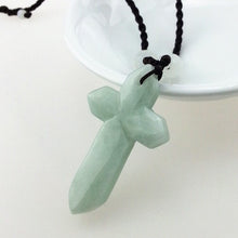 Load image into Gallery viewer, Hand-Carved Natural Light Green Jade Cross Pendant Necklace
