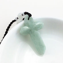 Load image into Gallery viewer, Hand-Carved Natural Light Green Jade Cross Pendant Necklace
