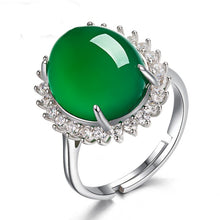 Load image into Gallery viewer, Lokaloca Natural Emerald Jade Blossom 925 Silver Jewelry Ring
