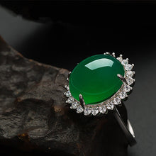 Load image into Gallery viewer, Lokaloca Natural Emerald Jade Blossom 925 Silver Jewelry Ring
