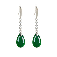 Load image into Gallery viewer, Lokaloca Natural Green Chalcedony Jade Water Drop Jewelry Earrings
