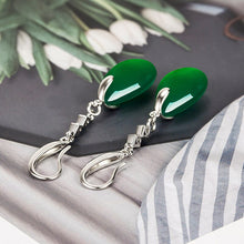 Load image into Gallery viewer, Lokaloca Natural Green Chalcedony Jade Water Drop Jewelry Earrings
