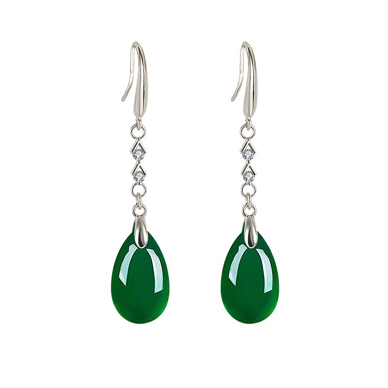 Lokaloca Natural Green Chalcedony Jade Water Drop Jewelry Earrings