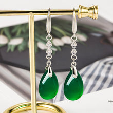 Load image into Gallery viewer, Lokaloca Natural Green Chalcedony Jade Water Drop Jewelry Earrings
