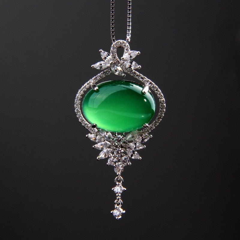 Lokaloca Natural Green Jade Pendant 925 Silver Necklace Jewelry