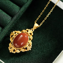 Load image into Gallery viewer, Natural Southern Red Agate Pendant Necklace Vintage Style Retro Luxury Lady Silver Jewelry
