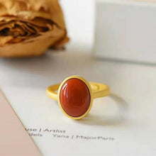 Load image into Gallery viewer, Natural Southern Red Agate Oval Opening Adjustable Ring Vintage Retro Bohemian Elegant Women&#39;s Silver Jewelry
