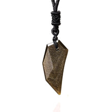 Load image into Gallery viewer, Handcrafted Natural Golden Obsidian Wolf Tooth Pendant Brave Necklace
