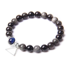 Load image into Gallery viewer, Natural Golden/Silver Obsidian Beaded Charm Bracelet
