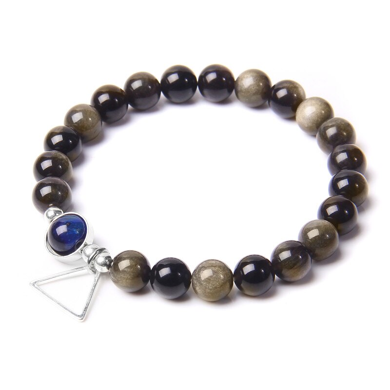 Natural Golden/Silver Obsidian Beaded Charm Bracelet