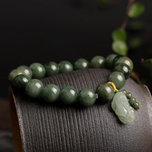 Load image into Gallery viewer, Lokaloca Natural Jade Beaded Good Fortune Piyao Charm Jewelry Bracelet
