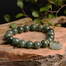 Load image into Gallery viewer, Lokaloca Natural Jade Beaded Good Fortune Piyao Charm Jewelry Bracelet
