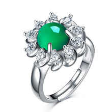 Load image into Gallery viewer, Lokaloca Natural Green Chalcedony Jade Blossom 925 Silver Jewelry Ring
