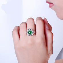 Load image into Gallery viewer, Lokaloca Natural Green Chalcedony Jade Blossom 925 Silver Jewelry Ring
