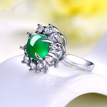 Load image into Gallery viewer, Lokaloca Natural Green Chalcedony Jade Blossom 925 Silver Jewelry Ring
