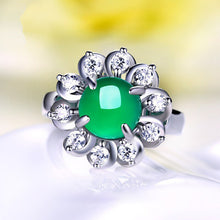 Load image into Gallery viewer, Lokaloca Natural Green Chalcedony Jade Blossom 925 Silver Jewelry Ring
