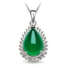 Load image into Gallery viewer, Lokaloca Natural Green Chalcedony Water Drop Jade Pendant 925 Silver Jewelry Necklace
