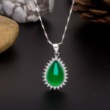 Load image into Gallery viewer, Lokaloca Natural Green Chalcedony Water Drop Jade Pendant 925 Silver Jewelry Necklace
