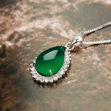 Load image into Gallery viewer, Lokaloca Natural Green Chalcedony Water Drop Jade Pendant 925 Silver Jewelry Necklace
