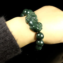 Load image into Gallery viewer, Lokaloca Natural Green Hetian Jade Handcrafted Fortune Piyao Charm Bracelet
