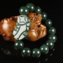 Load image into Gallery viewer, Lokaloca Natural Green Hetian Jade Handcrafted Fortune Piyao Charm Bracelet
