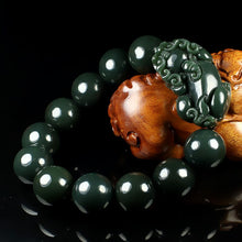 Load image into Gallery viewer, Lokaloca Natural Green Hetian Jade Handcrafted Fortune Piyao Charm Bracelet
