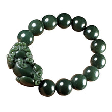 Load image into Gallery viewer, Lokaloca Natural Green Hetian Jade Handcrafted Fortune Piyao Charm Bracelet
