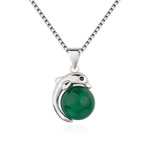 Load image into Gallery viewer, Lokaloca Natural Green Jade Chalcedony Dolphin Pendant 925 Silver Jewelry Necklace
