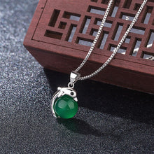 Load image into Gallery viewer, Lokaloca Natural Green Jade Chalcedony Dolphin Pendant 925 Silver Jewelry Necklace
