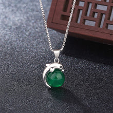 Load image into Gallery viewer, Lokaloca Natural Green Jade Chalcedony Dolphin Pendant 925 Silver Jewelry Necklace
