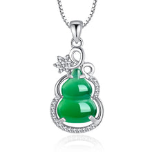 Load image into Gallery viewer, Lokaloca Natural Green Jade Chalcedony Lucky Gourd Pendant 925 Silver Jewelry Necklace
