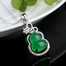 Load image into Gallery viewer, Lokaloca Natural Green Jade Chalcedony Lucky Gourd Pendant 925 Silver Jewelry Necklace
