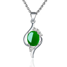 Load image into Gallery viewer, Lokaloca Natural Green Jade Chalcedony Oval Pendant 925 Silver Jewelry Necklace
