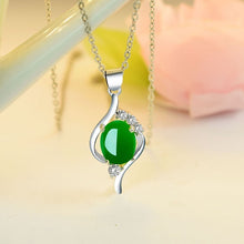 Load image into Gallery viewer, Lokaloca Natural Green Jade Chalcedony Oval Pendant 925 Silver Jewelry Necklace
