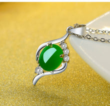 Load image into Gallery viewer, Lokaloca Natural Green Jade Chalcedony Oval Pendant 925 Silver Jewelry Necklace
