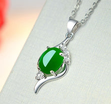 Load image into Gallery viewer, Lokaloca Natural Green Jade Chalcedony Oval Pendant 925 Silver Jewelry Necklace
