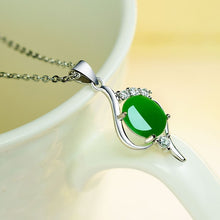 Load image into Gallery viewer, Lokaloca Natural Green Jade Chalcedony Oval Pendant 925 Silver Jewelry Necklace
