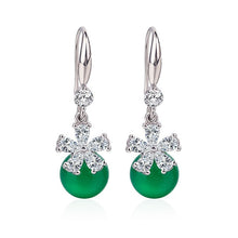 Load image into Gallery viewer, Lokaloca Natural Green Chalcedony Jade Zircon 925 Silver Jewelry Earrings
