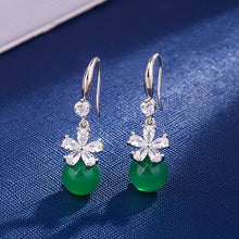 Load image into Gallery viewer, Lokaloca Natural Green Chalcedony Jade Zircon 925 Silver Jewelry Earrings
