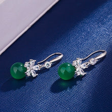 Load image into Gallery viewer, Lokaloca Natural Green Chalcedony Jade Zircon 925 Silver Jewelry Earrings
