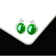 Load image into Gallery viewer, Lokaloca Natural Green Jade Earrings 925 Silver Charm Jewelry
