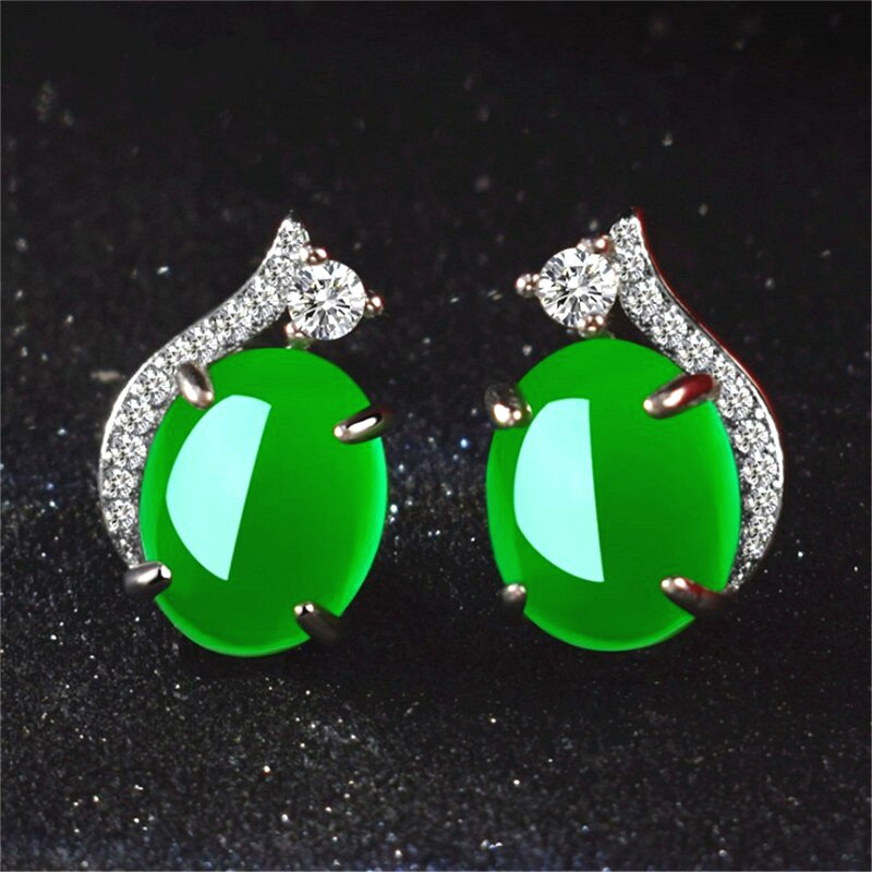 Lokaloca Natural Green Jade Earrings 925 Silver Charm Jewelry