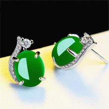 Load image into Gallery viewer, Lokaloca Natural Green Jade Earrings 925 Silver Charm Jewelry
