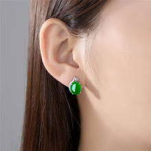 Load image into Gallery viewer, Lokaloca Natural Green Jade Earrings 925 Silver Charm Jewelry
