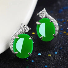 Load image into Gallery viewer, Lokaloca Natural Green Jade Earrings 925 Silver Charm Jewelry
